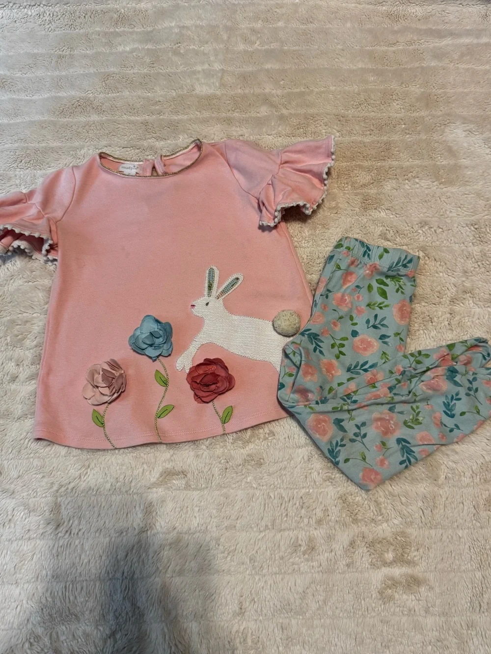 Mud Pie Pastel Pink Bunny & Floral Set